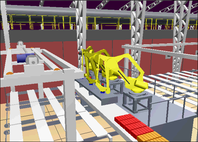 Graphical simulation of an industrial robot.