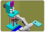 Graphical simulation of a robot used in a medical situation.