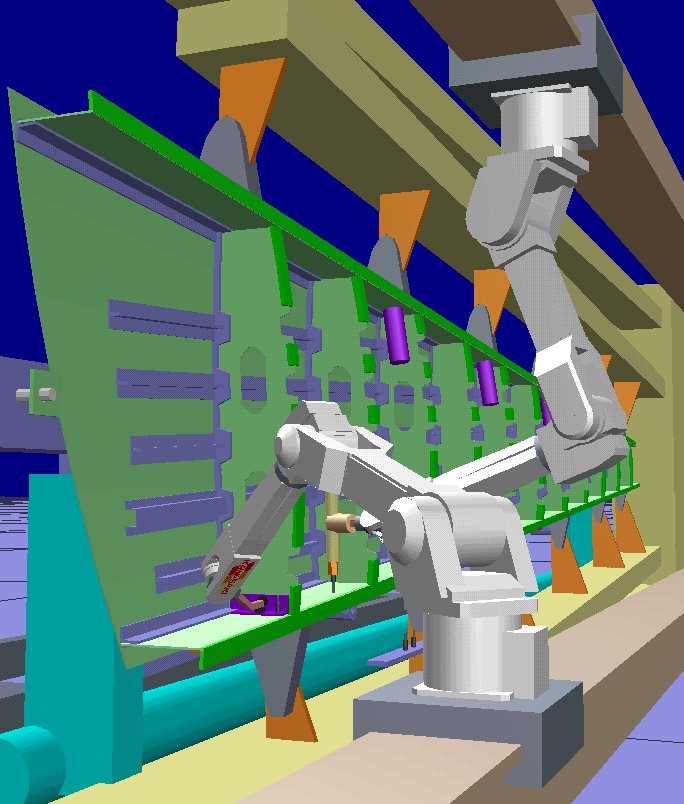 Graphical simulation of a welding robot.
