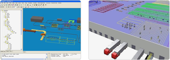 A layout of a factory and a simulated warehouse.