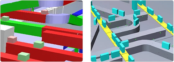 Conveyor belt systems for a warehouse and for baggage handling respectively.